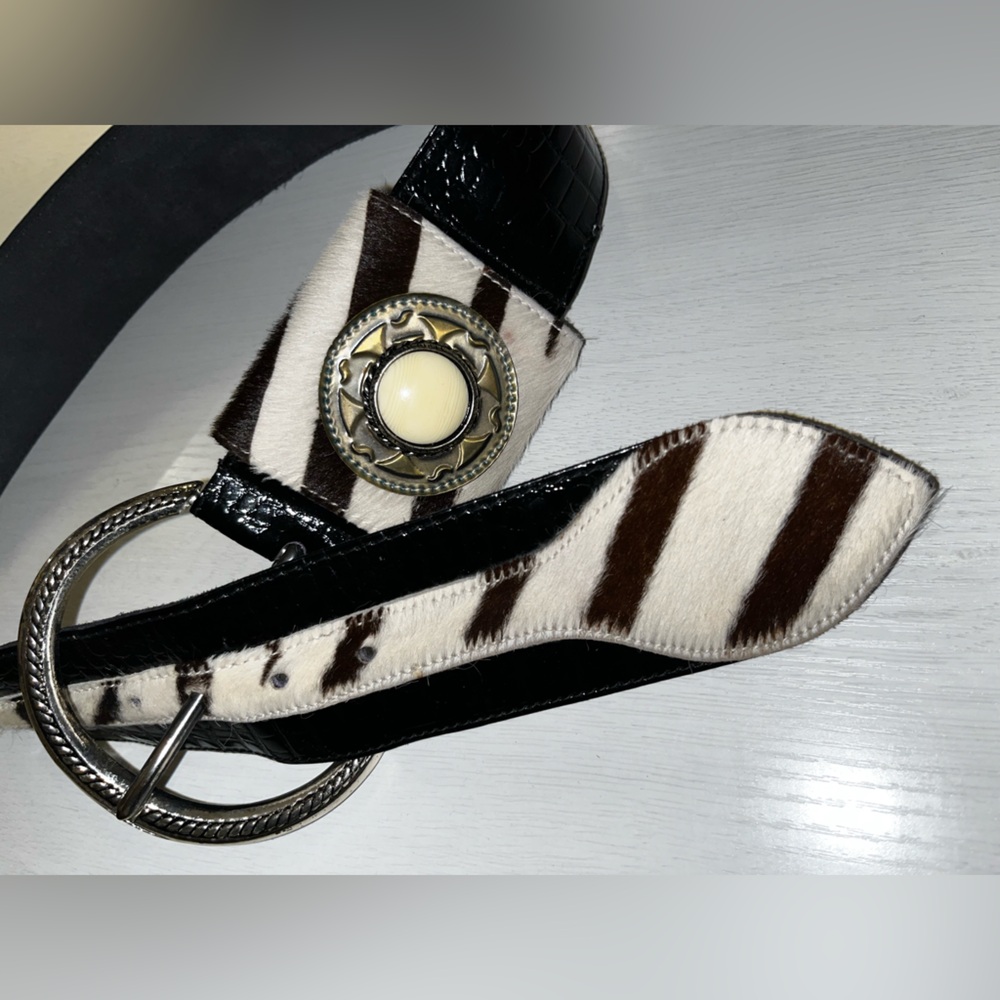 Vintage La Doppia Vita Leather and Zebra Hair Belt with Silver Accents